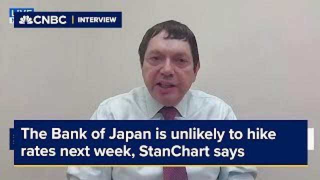 The Bank of Japan is unlikely to hike rates next week, StanChart says