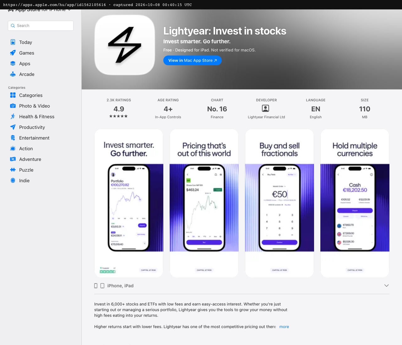 Lightyear on the Apple App Store in Hungary: 4.9 stars from 2.3K ratings