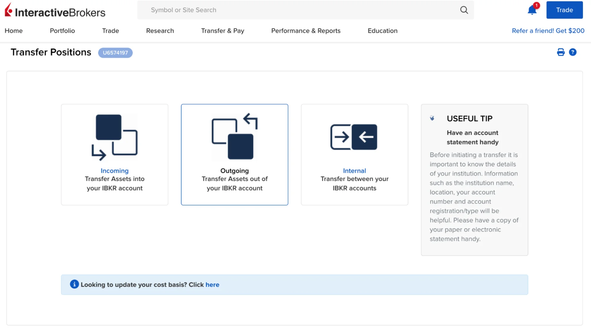 InteractiveBrokers transfer positions screen