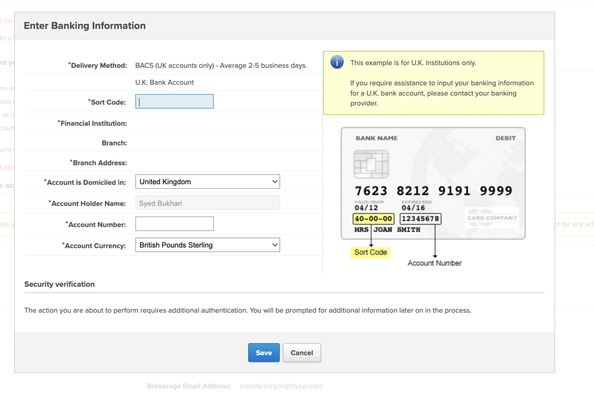 Enter bank information in Shareworks